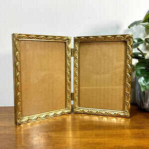 Vintage Brass Folding Picture Frame Bifold Photo Gold 5 x 7 Ornate